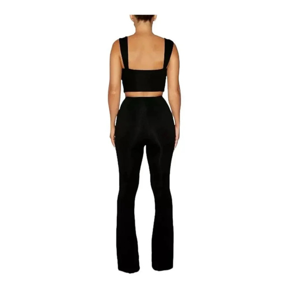 Naked wardrobe Black Flare Pant Soft Cropped Top Tank 2 PC Set Outfit Size 1X - Picture 2 of 15